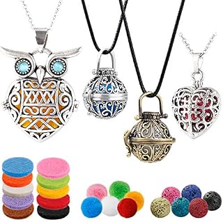 4 PCS Classical Aromatherapy Essential Oil Diffuser Necklace Pendant Combinations, Garden Style/Heart Locket