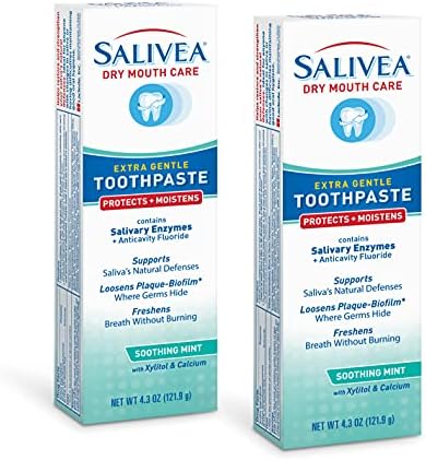 SALIVEA Dry Mouth Toothpaste - Soothing Mint Toothpaste with Natural Salivary Enzymes - Gentle Toothpaste to Aid Dry Mouth Care - Natural, Paraben Free Dry Mouth Toothpaste - Mint Flavor (2 Pack)