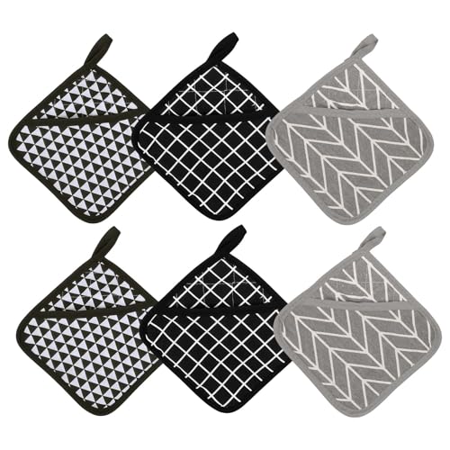 LUMOOM Set di 6 presine in cotone, resistenti al calore, presine quadrate con tasca, in cotone riciclato, imbottite, presine protettive lavabili per forni, cucina