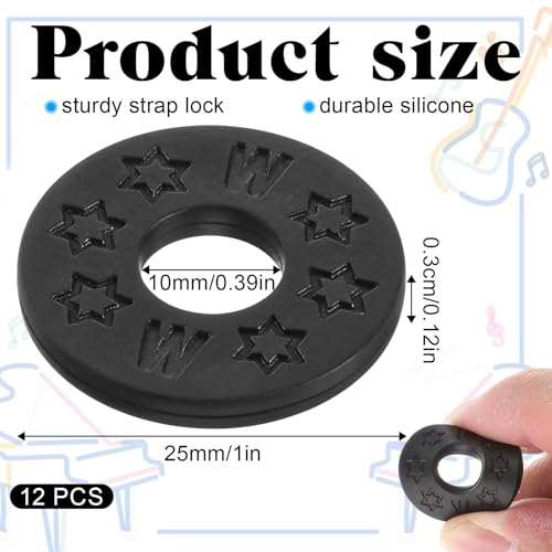 Gitarren Gurt Schlösser 12 Stück, Schwarz Gitarrengurt-Sicherungen, Silikon-Gitarrengurt-Halter, Robuste Gurtblöcke Gitarrenschutz, Gitarrengurt Sicherung