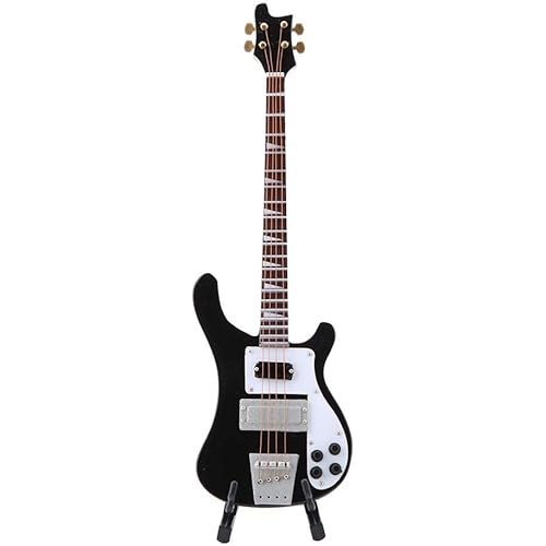 Guitar Instrument, Black Miniature Bass Guitar Replica with Stand and Case Instrument Model Ornaments Gift