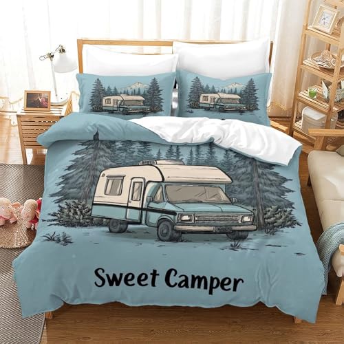 Housse de couette 135x200 camping-car imprimé 3D parure lit douce