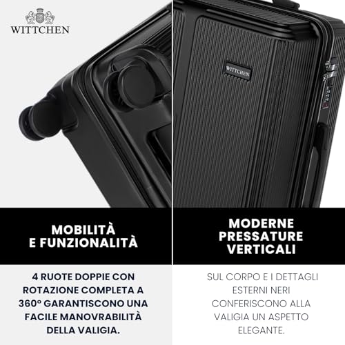 Wittchen Stripes Line Set Di Valigie 3 Pezzi | (36/65/96 L) In Abs Rigido, 4 Ruote 360°, Lucchetto A Combinazione & Manico Telescopico | Valigia Cabina/Media/Grande - Colore: Nero - 5