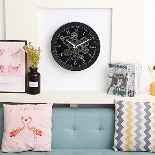 Clxeast 15 Inch Real Moving Gear Wall Clock, Vintage Industrial Steampunk Aesthetics Art Home Decor Clock, Small Modern Classic Metal Black Gold Wall Clock For Living Room Decor,Kitchen, Office #TOP5