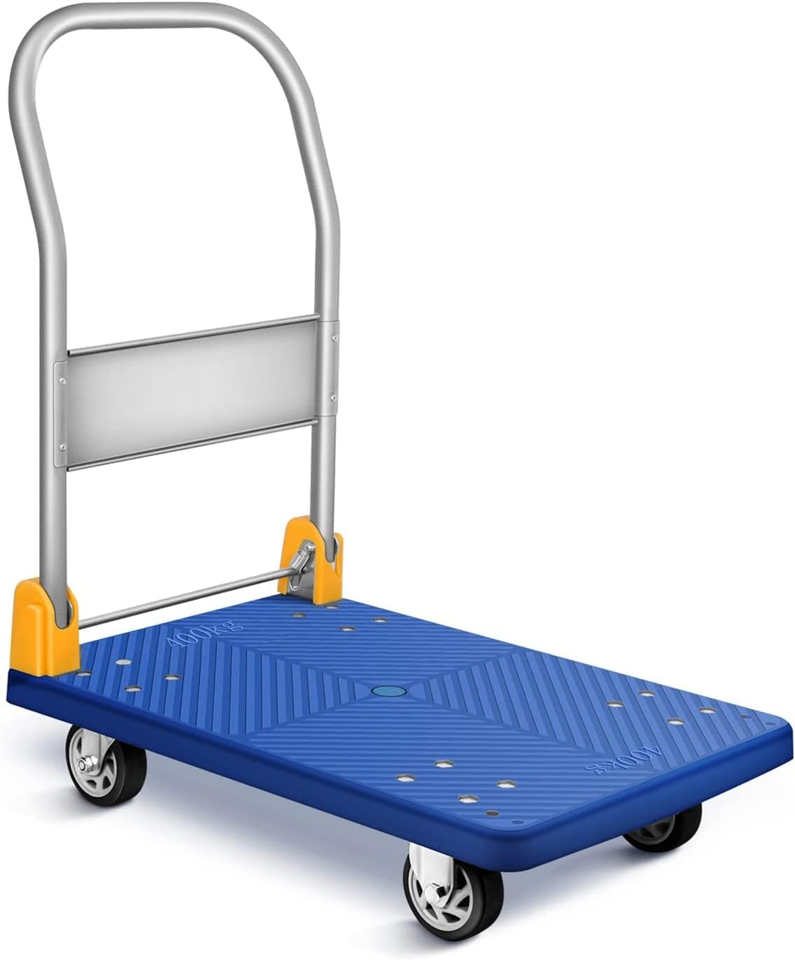GOBBLER Steel, Poly Propylene Portable Platform Trolley Cart for Lifting Heavy Weight, 400 Kg Capacity Dolly Push Cart, Blue Color (GB TR 400)