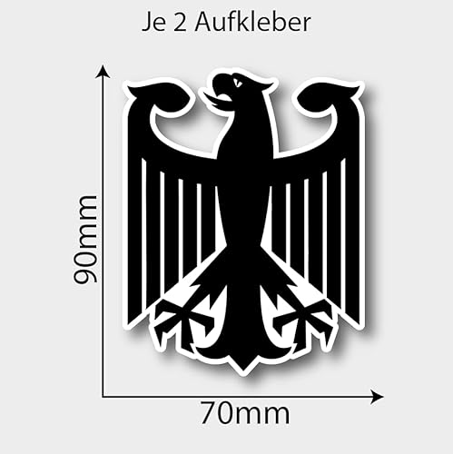 2x Deutschland Aufkleber Vinyl 70x90mm – Deutscher Adler Flagge Autoaufkleber Sticker Motorrad Fahrrad Helm Fenster Tuning wetterfest (Schwarz/Weiß)