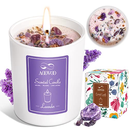 Lavender Scented Candles Gifts For Women - Aromatherapy Candle With Crystals Inside, 10Oz 100% Natural Soy Wax Large Jar Candle 55 Hours Burn, Organic Candle For Mothers Day Friends Birthday Gift #TOP28