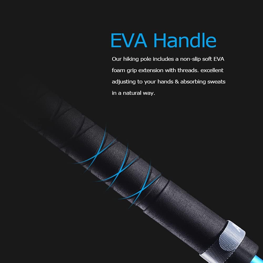 Trekking Poles Collapsible Hiking Pole Pair - EVA Handle 2pc Ultralight Folding Walking Sticks, Lightweight Aluminum 7075 Carbon Fiber Foldable Trekking Stick for Trail Seniors Men