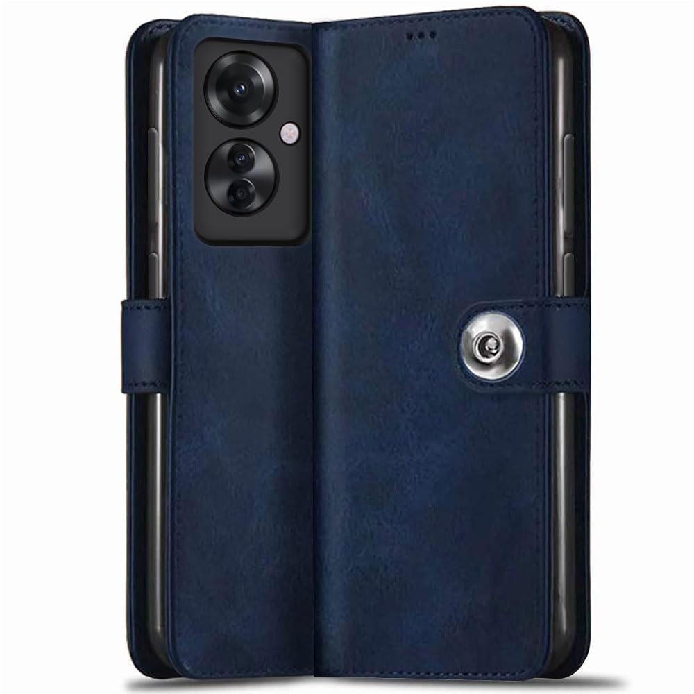 TheGiftKart Genuine Leather Finish Flip Back Cover Case for Oppo F25 Pro 5G | Inbuilt Pockets & Stand | Wallet Style | Designer Button Magnet Flip Cover Back for Oppo F25 Pro 5G (Faux Leather, Blue) (B0CWPFW91Q) Amazon Price History, Amazon Price Tracker