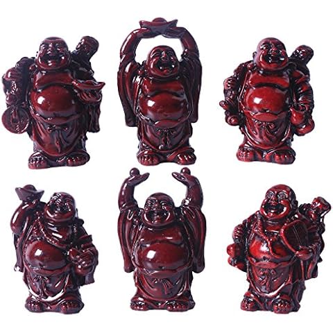 Brass Statu BRABUD 2.5'' Red Resin Laughing Buddha Figurines Good Gift and Collection Set of 6 (Big red) Cover