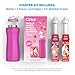 Cirkul 32oz. Hot Pink Stainless Steel Water Bottle Starter Kit with Pink Lid and 2 Flavor Cartridges (1 LifeSip Strawberry, 1 GoSip Passion Fruit Dragon Fruit) No Sugar, Zero Calorie Drink Mix