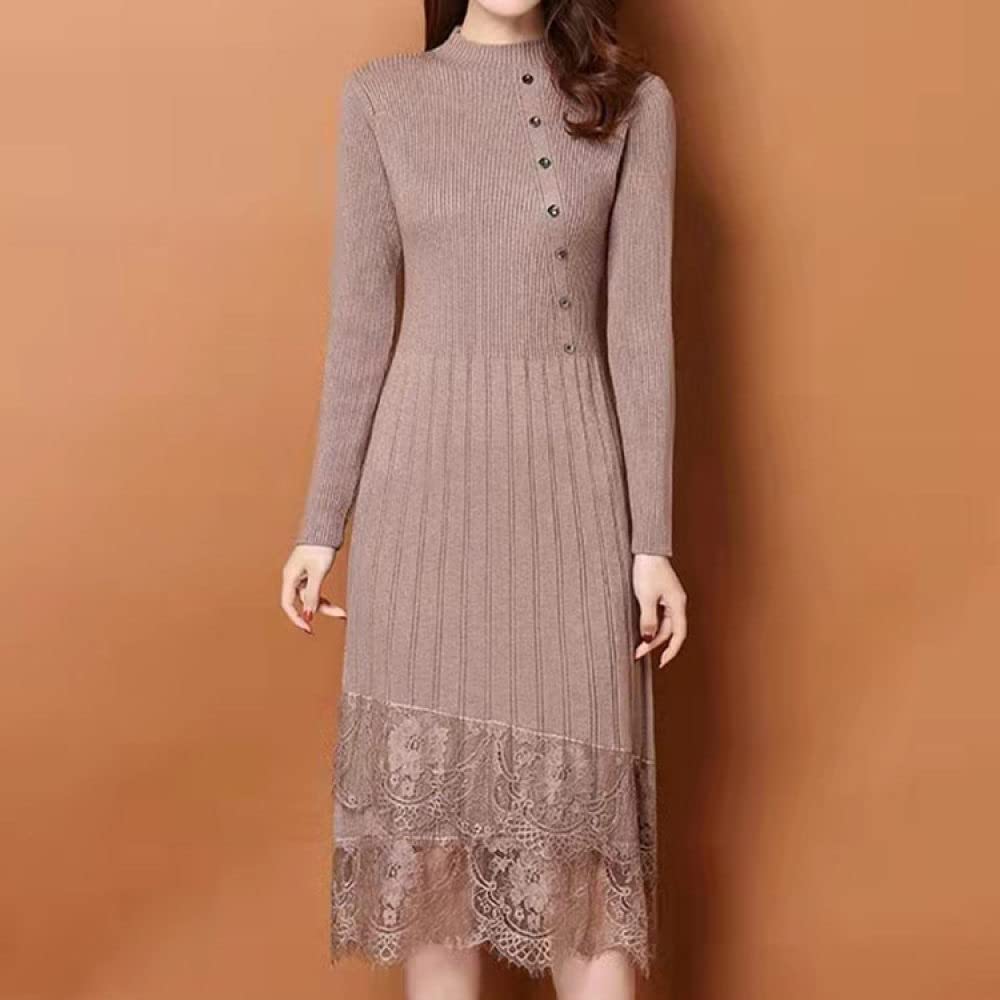 Pulls Tricot Femme,Chandail Tricoté À Col Roulé pour Femme Pull À Ourlet en Dentelle Kaki Pull Élégant Printemps Automne Pull Pull Mode Cadeau pour Petite Amie Fête des Mères