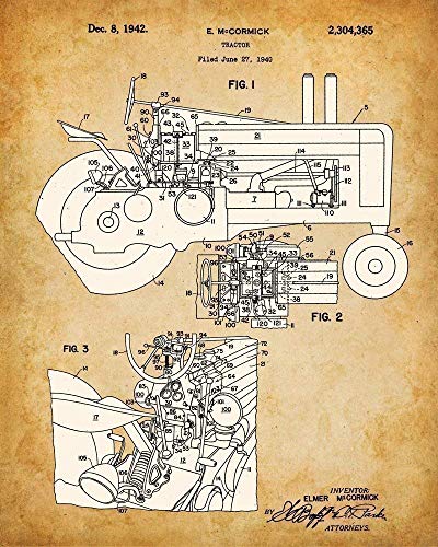 Original John Deere Tractors Patent Art Prints - Set Of Four Photos (8X10) Unframed - Makes A Great Farmhouse Decor And Gift Under $20 For Farmers And Farm Owners #TOP3