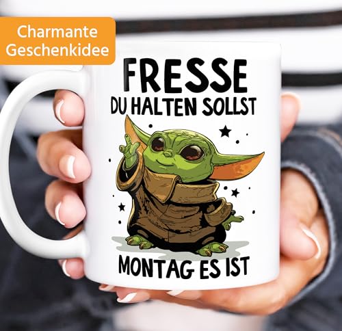 MoonWorks Kaffee-Tasse mit Spruch Arbeit Fresse halten du sollst Montag es ist Baby Bürotasse lustige Kaffeebecher Weiss standard – Ansicht 2