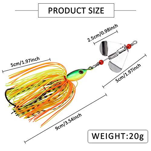 JSHANMEI Fishing Lures Spinnerbait Kit (G-6PCS) - 6pcs Metal Spinner Baits for Bass, Pike, Trout, Salmon & Snakehead Fishing - Image 3