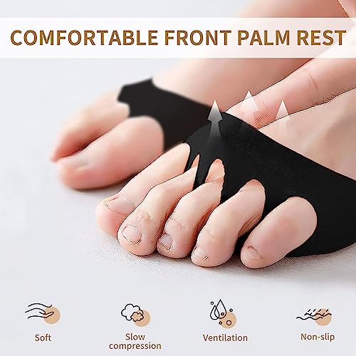 Image of 4 Pairs Honeycomb Fabric Forefoot Pads Women High Heels Invisible Socks High Heel Comfort Pads for Relieving Foot Fatigue Comfortable Non-Slip Corrective Toe Socks Pad (Black)