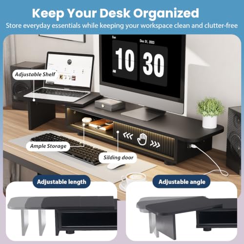 Image of Artswish Dual Monitor Stand with Power Outlet, Black Desk Monitor Riser
