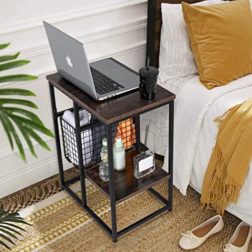 LAVIEVERT Industrial Side Table, 3-Tier End Table Sofa Table for Living Room, Bedroom - Rustic Brown