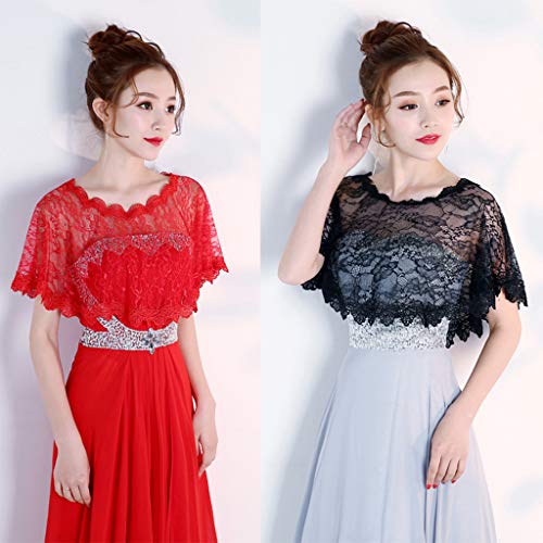 Wedding Shawl Womens Summer Sunscreen Floral Lace Cape Wrap Crochet Sheer Pleated Wedding Brid, Black2