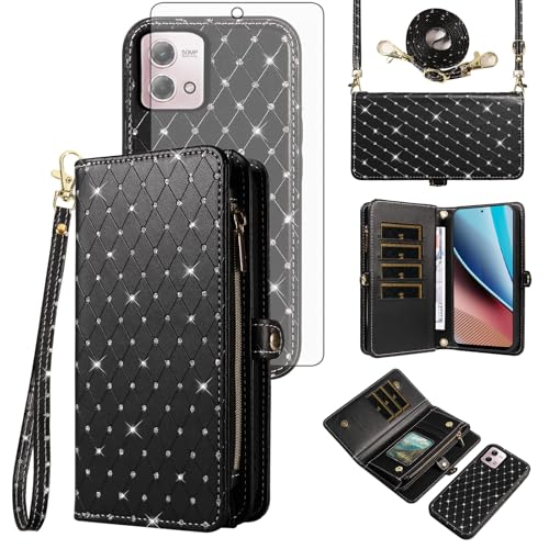 Pochette Moto G Stylus 2023 zippée Asuwish anti-choc avec vitre de protection verre