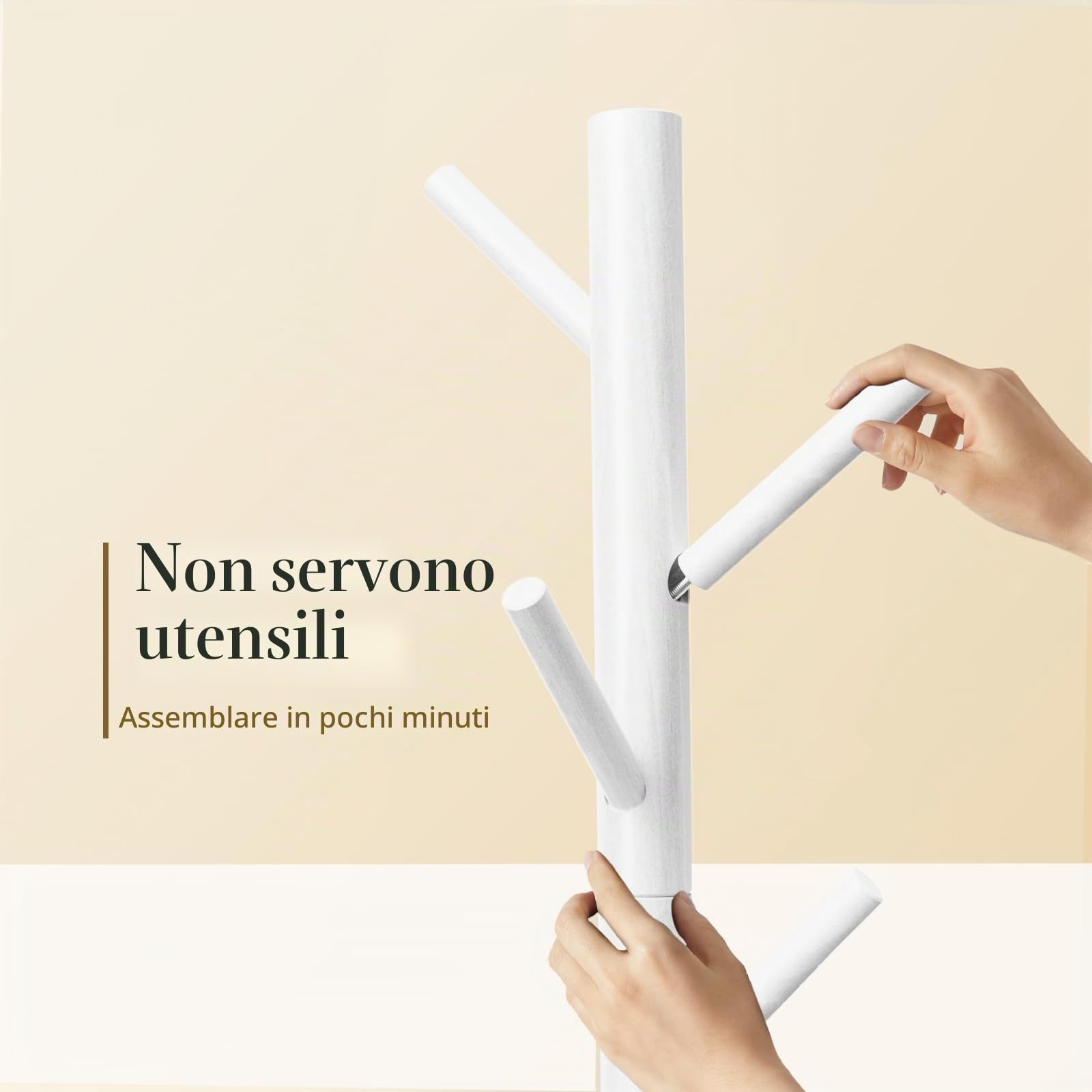 Pipishell Appendiabiti in legno robusto, 3 dimensioni regolabili con 8 ganci, appendiabiti per corridoio ingresso, porta cappotti per vestiti, utilizzato in camera da letto/ufficio/corridoio/ingresso