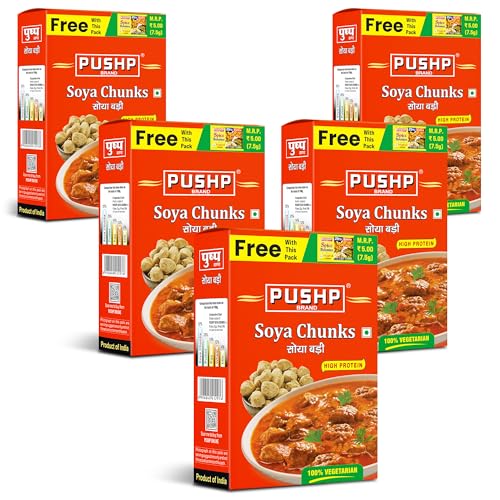 Image of Pushp Brand SOYA Chunks High Protein and Pure Vegetarian, SOYA Wadi (200g) (Pack of 5)