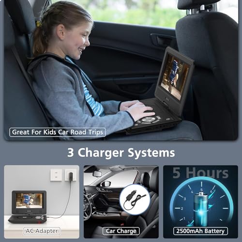 Image of 11.5 inch Portable DVD Player for Kids and Car, 9.5 inch Swivel HD Screen with 4-6 Hours Built-in Battery, Support Sync Screen to TV, Support SD Card /USB /Multiple Disc Formats (Black)