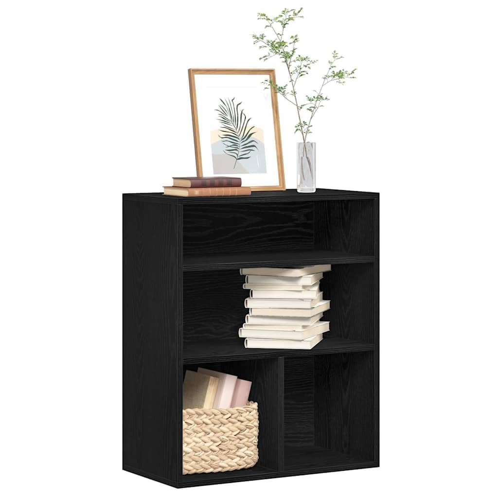 Libreria nera in legno 60 x 30 x 71,5 cm, autoportante, salvaspazio, come divisorio per libri, raccoglitori, decorazione in soggiorno o ufficio