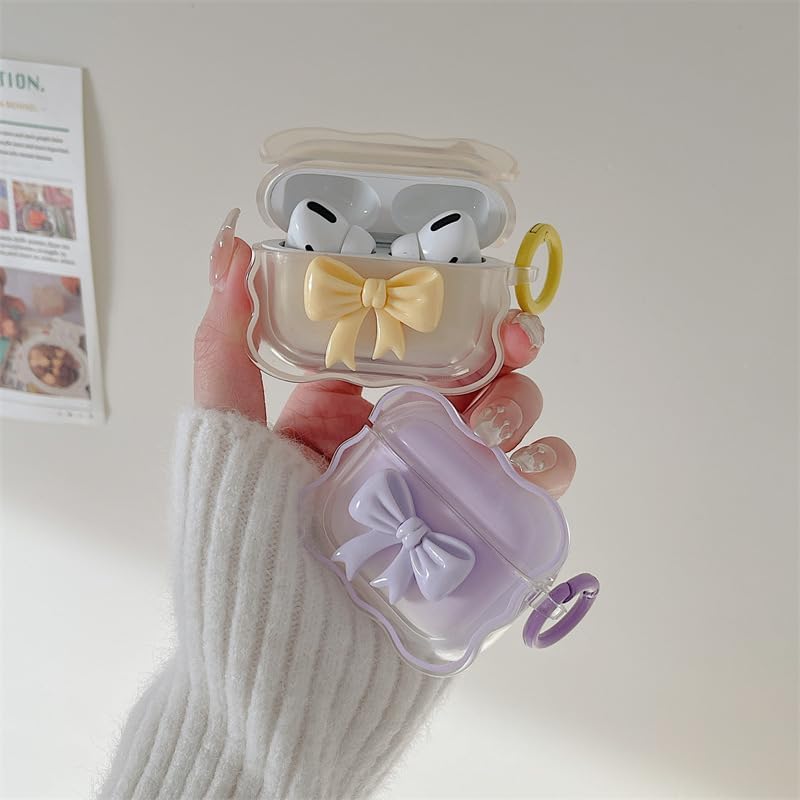 Miniatura 3 de Ownest Funda compatible con AirPods, TPU suave y transparente con bonito diseño de lazo de color 3D, a prueba de golpes, para niñas y mujeres,