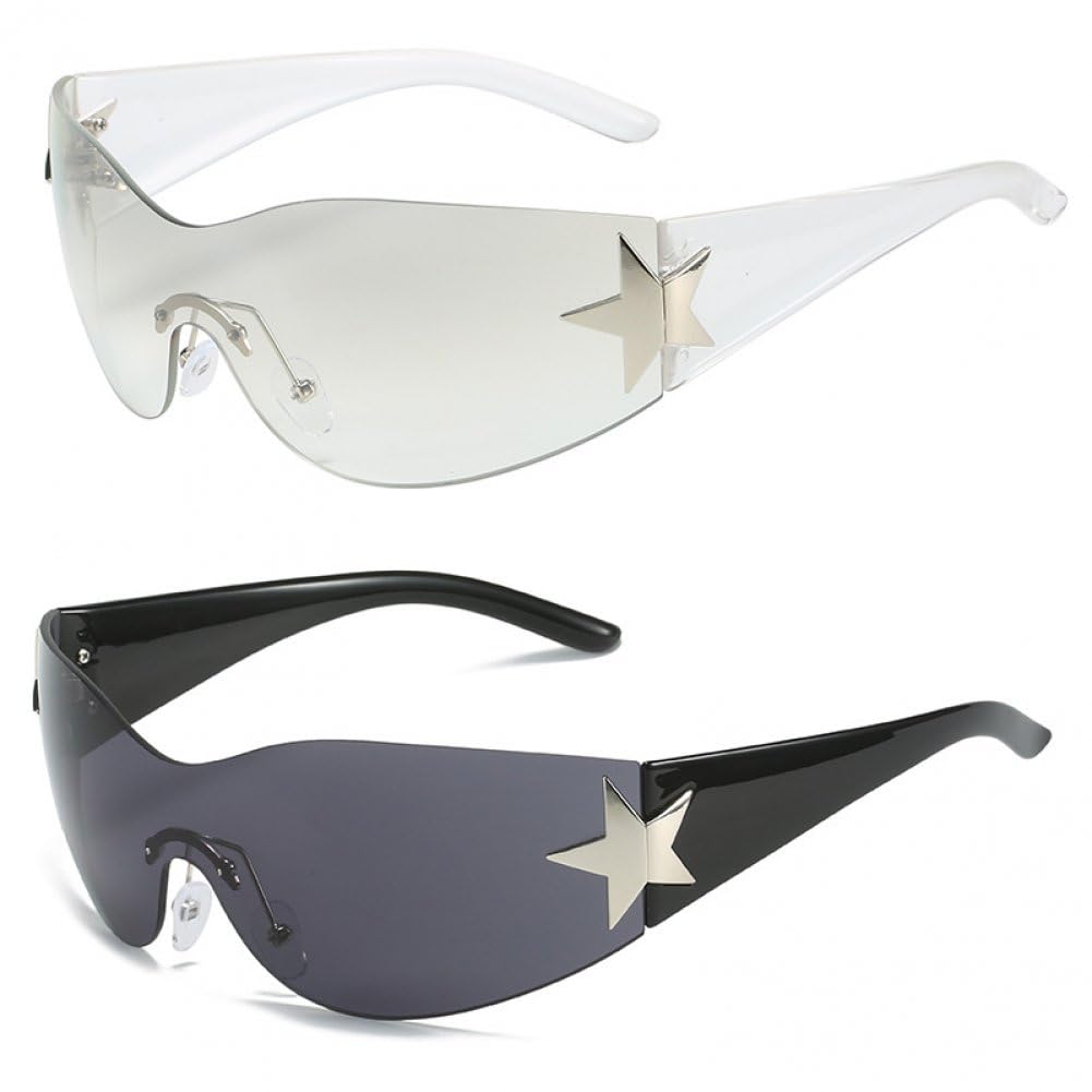 Fituenly As Shown Punk One Piece Sunglasses Goggle, Y2k Rimless Sun Glasses Retro Uv400 Cycling Eyeglasses For Outdoor Travel Photo Props