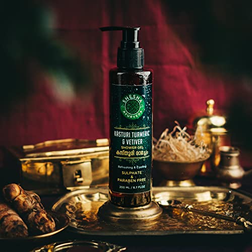 Image of SHESHA NATURALS Ayurveda Kasturi Turmeric & Vetiver Shower Gel (Sulphate and Paraben Free) 200 ML.