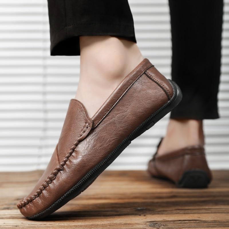 Mens Loafers Shoe Solid Color Round Toe Vegan Leather Stitching Details Loafer Shoes Flexible Lightweight Flat Heel Fashion Wedding Slip-ons3