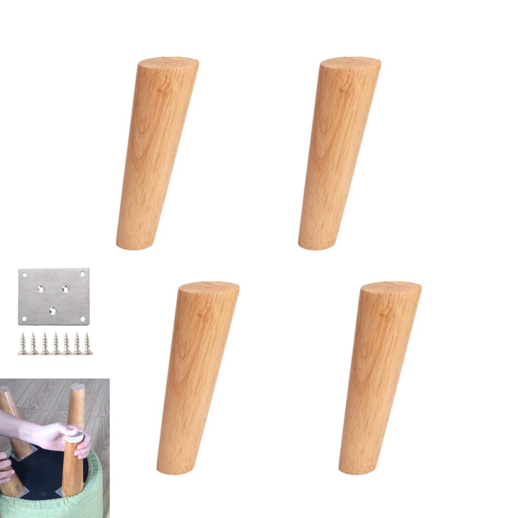 Gambe per Tavolo, Gambe per mobili 4 Pezzi, Piedini per Divano Conici obliqui, per Sedia, Mobile TV, Letto, Gambe di Ricambio in Legno di Gomma, Tappetino di Protezione per Pavimento, con pi