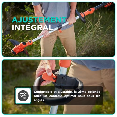 +DECKER Coupe Bordures sans Fil 36 V Débroussailleur 33 cm avec tête pivotante 180° Tube télescopique et 2 poignées livré avec Batterie 2 5 Ah BCSTA536L1 QW - vue 6