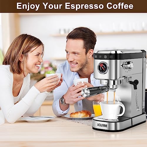 Icuire Espresso Machine, 20 Bar Compact Steam Espresso Coffee Machine With Milk Frother, Digital Touch Panel, 37 Oz Removable Water Tank For Espresso Make #TOP4