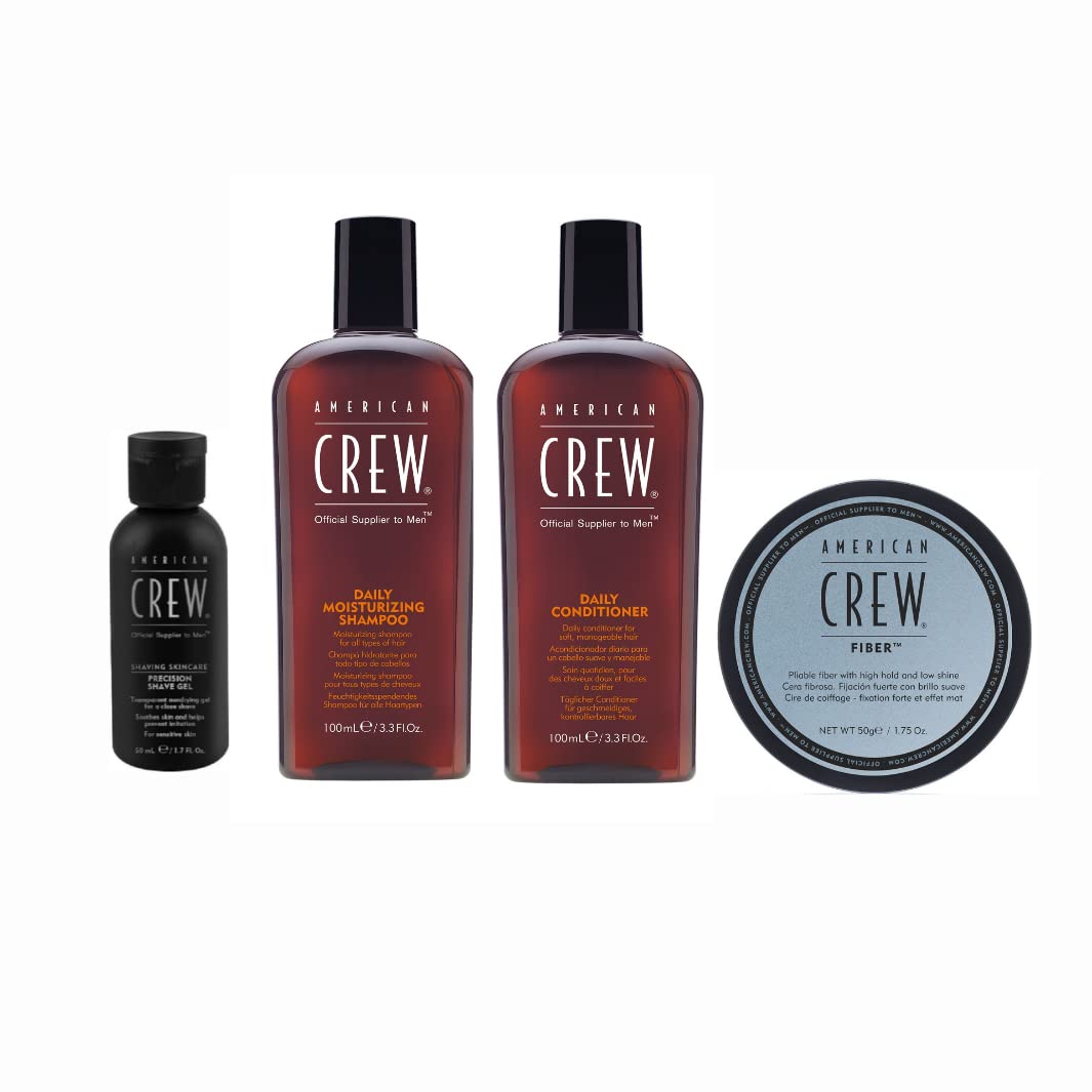 AMERICAN CREW Essential Travel Set (Daily Moisture Shampoo 100ml + Daily Conditioner 100ml + Precision Shave Gel 50ml + Fibre Paste 50g)