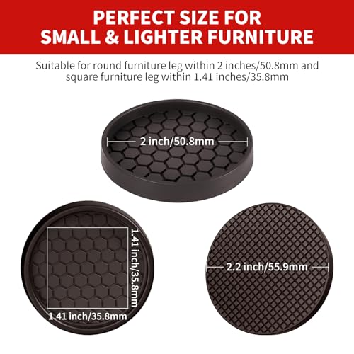 Image of Ezprotekt Non Slip Furniture Pads, 12 Pcs 2 inch Anti Slip Rubber Caster Cups, Anti Skid Furniture Coasters for Hardwood Floors, No Slide Furniture Gripper, Furniture Stoppers to Prevent Sliding (Brown)