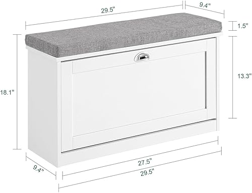 Miniatura 3 de Haotian Banco pequeño para zapatos, solución moderna de almacenamiento de zapatos con cojín acolchado, 1 cajón abatible para entrada estrecha,