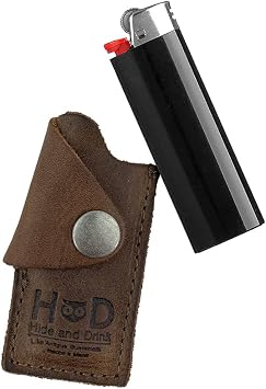 Hide & Drink, Rustic Leather Lighter Protective Case Handmade (Bourbon Brown)