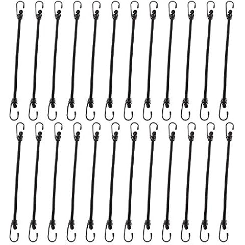 ZOEYES 24PCS 12-Inch Heavy Duty Bungee Cord with Hook, Superior Rubber Elastic Tie Down with Metal Hooks for Luggage Rack, Camping, Tarps, Hand Carts (Black) Cover