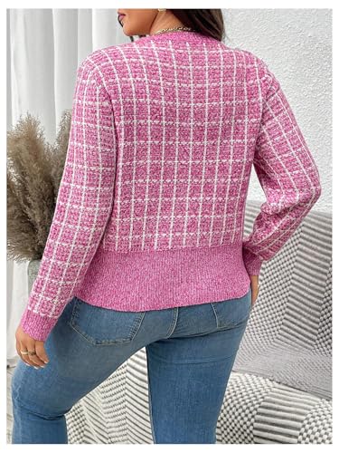 Image of Floerns Women's Plus Size Tweed Long Sleeve Button Front Work Casual Cardigan Sweater