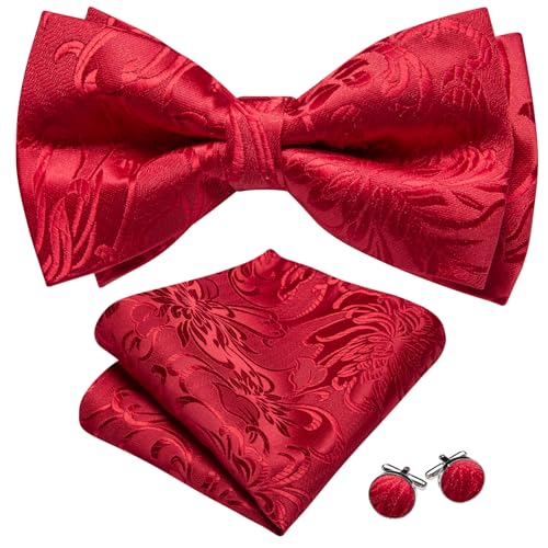 Image of YOHOWA Paisley Striped Men Bow Tie Pre-Tied Formal Adjustable Colorful Bowties Handkerchief Cufflinks Set Wedding Party