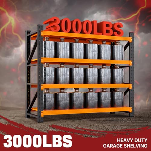 Image of RAVIGIN 3000LBS Storage Shelves, 48 inch W Garage Shelving Heavy Duty Metal Adjustable Garage Shelves, Shelving Units Industrial Shelving for Warehouse, 48 inch W x 23.7 inch D x 70 inch H,Orange