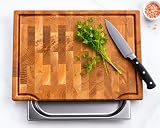 HOFMEISTER® Stirnholz-Schneidebrett Eichenholz 40 x 30 cm mit Edelstahlwanne & Standfüßen