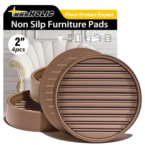 Image of xxxHOLIC Non Slip Furniture Pads, 2" Brown Round Rubber Furniture Cups (Set of 4), No Adhesive Furniture Leg Cups for Chairs & Tables, Anti Slide Floor Protectors for Hardwood Floors
