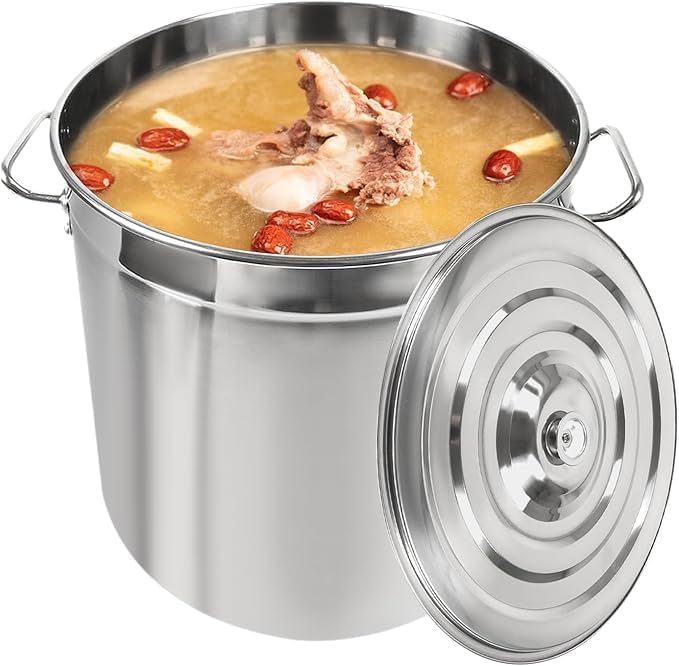 HuKaiL 50L olla de cocina, olla grande de 40 cm de acero inoxidable con tapa y asas retráctiles, ollas grandes de gran capacidad para cocinar verduras para cocinar a fuego lento, asar y mantener