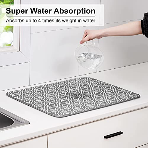 Subekyu 24" X 18" Dish Drying Mat, Dish Mat Drying Kitchen Mat Large, Absorbent Microfiber Dish Drainer/Rack Pads, Xl, Grey, 1Pack #TOP2