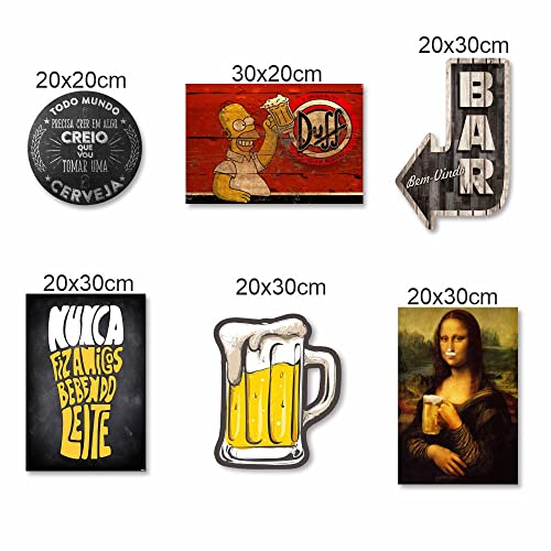 Kit com 6 placas decorativas em MDF - Churrasco - Bebidas - Cerveja