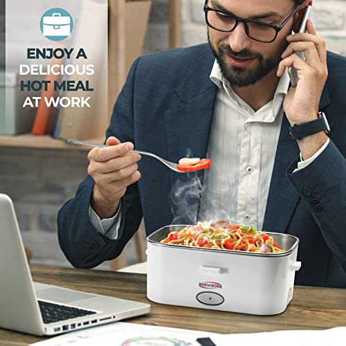 Electric Lunch Box Food Heater, Heated Lunch Box For Adults And Kids, Food Warmer Lunch Box, 70W 110V/12V/24V, Heating Lunch Box For Work, Food Warmer For Car, 1.8L With Cutlery Set & Ice Pack #TOP1