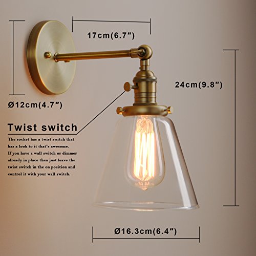 Permo Industrial Wall Sconce Lighting With On/Off Switch Funnel Flared Clear Glass Hand Blown Shade (Antique) #TOP1